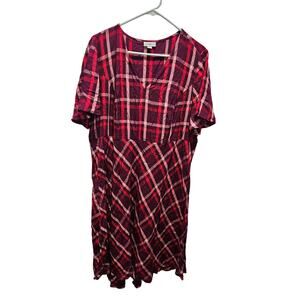 J. Jill Dress Red Plaid Midi Short Sleeves XL petite